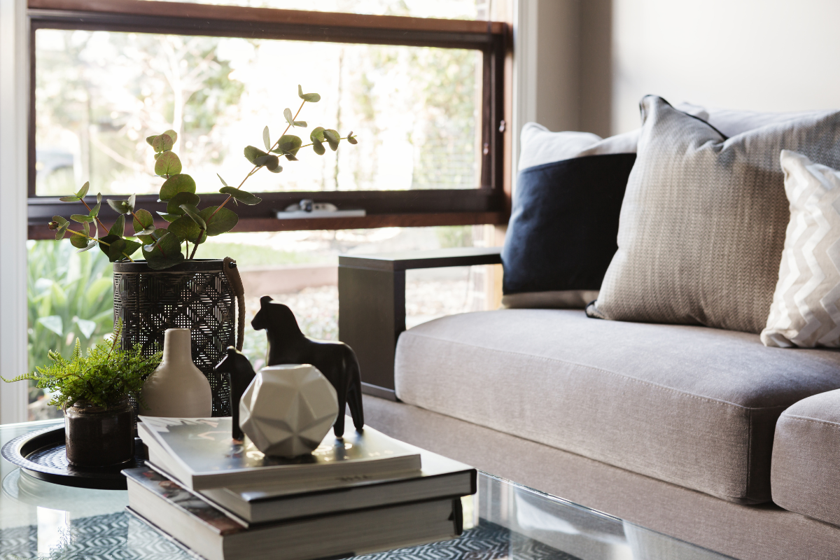 Unique decorative objects on a coffee table