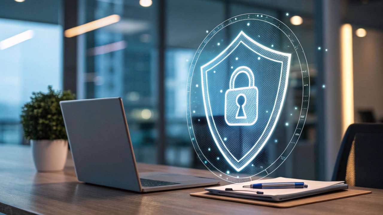 ai image, computer system's defenses represented by a digital shield