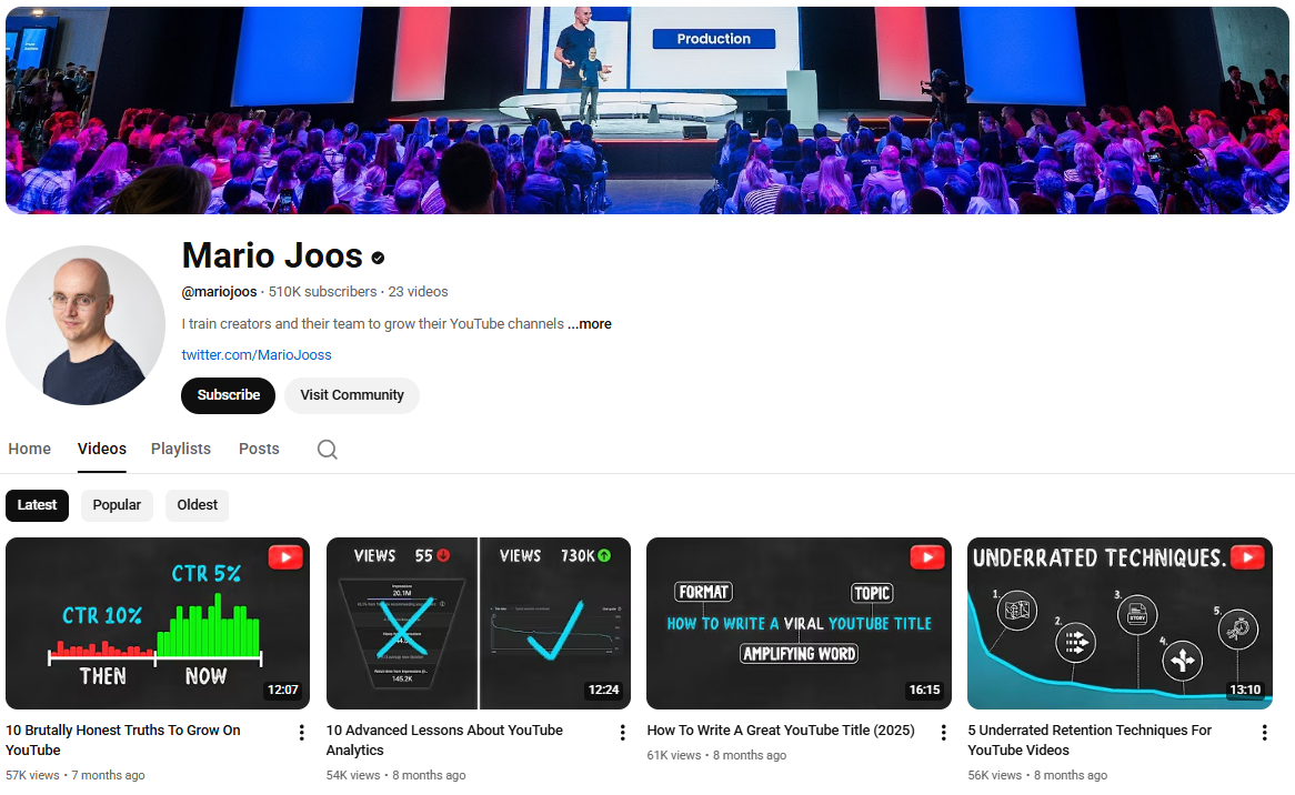 Screenshot from Mario Joos YouTube channel