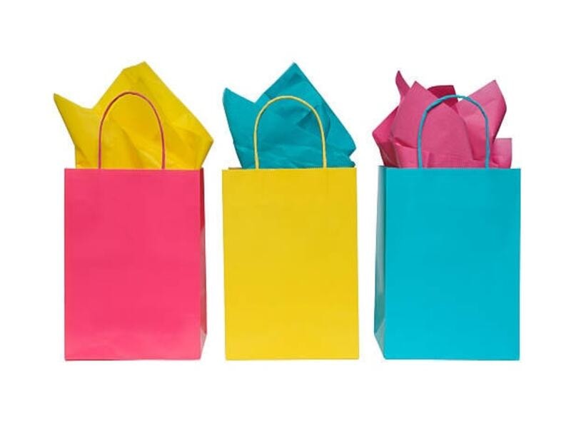 Colorful, biodegradable paper bags for carrying various items. Their elegant colors and sleek finishing make them perfect for gifting and promotional activities. These paper bags are also great for birthdays, parties, and special occasions. They offer a fantastic combination of practicality and cheerful designs. 