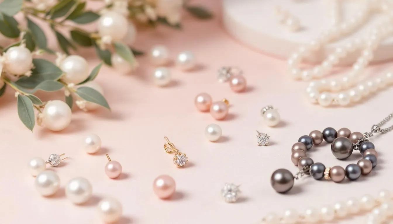 The image showcases a variety of pearl jewellery options, ideal for June birthdays, featuring elegant necklaces, earrings, and rings made from beautiful cultured pearls. This collection highlights the pearl birthstone, known for its purity and sentimental value, making it a popular choice for gifts celebrating those born in June.