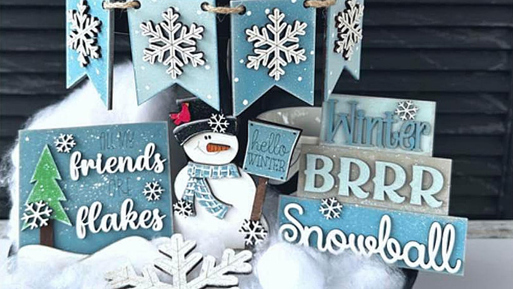 custom winter snow themed decor with snowman by Joanne Jurica