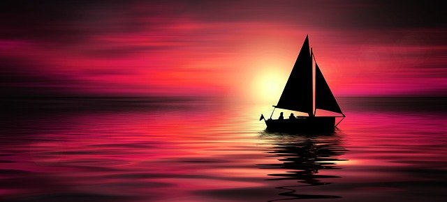 sunset, sea, sailing boat
