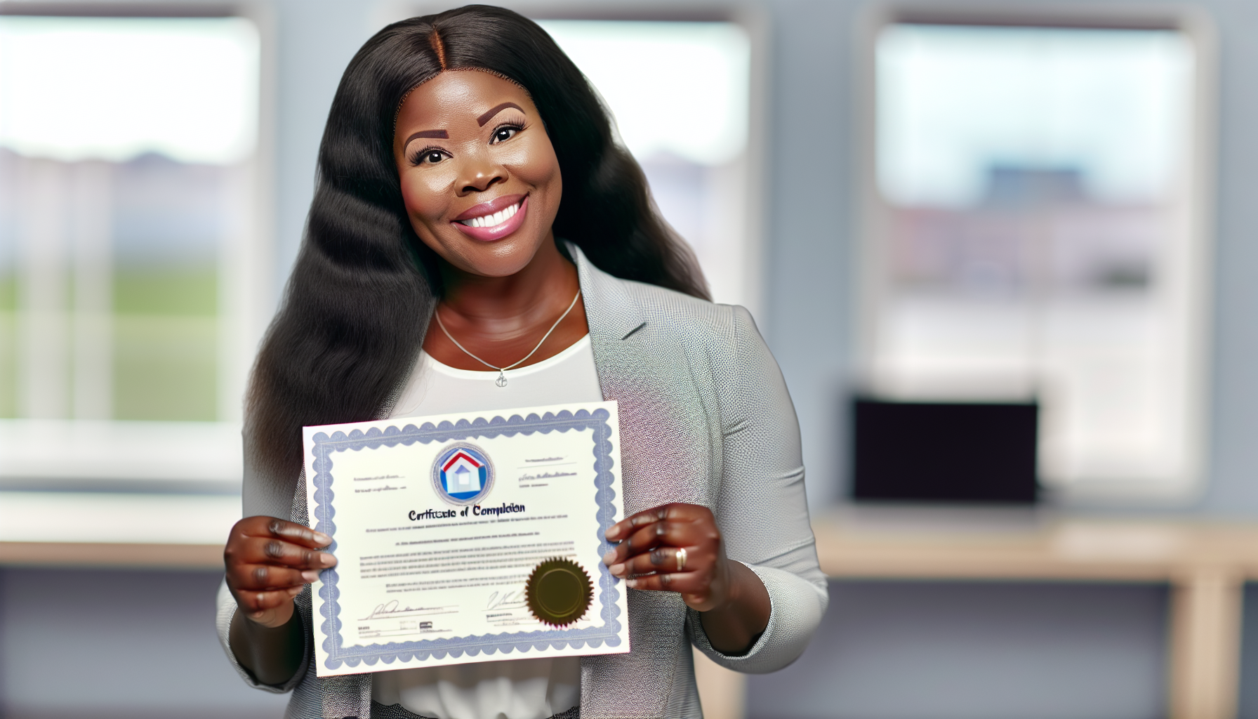 Photo of a person holding a certificate of completion for a homebuyer education course