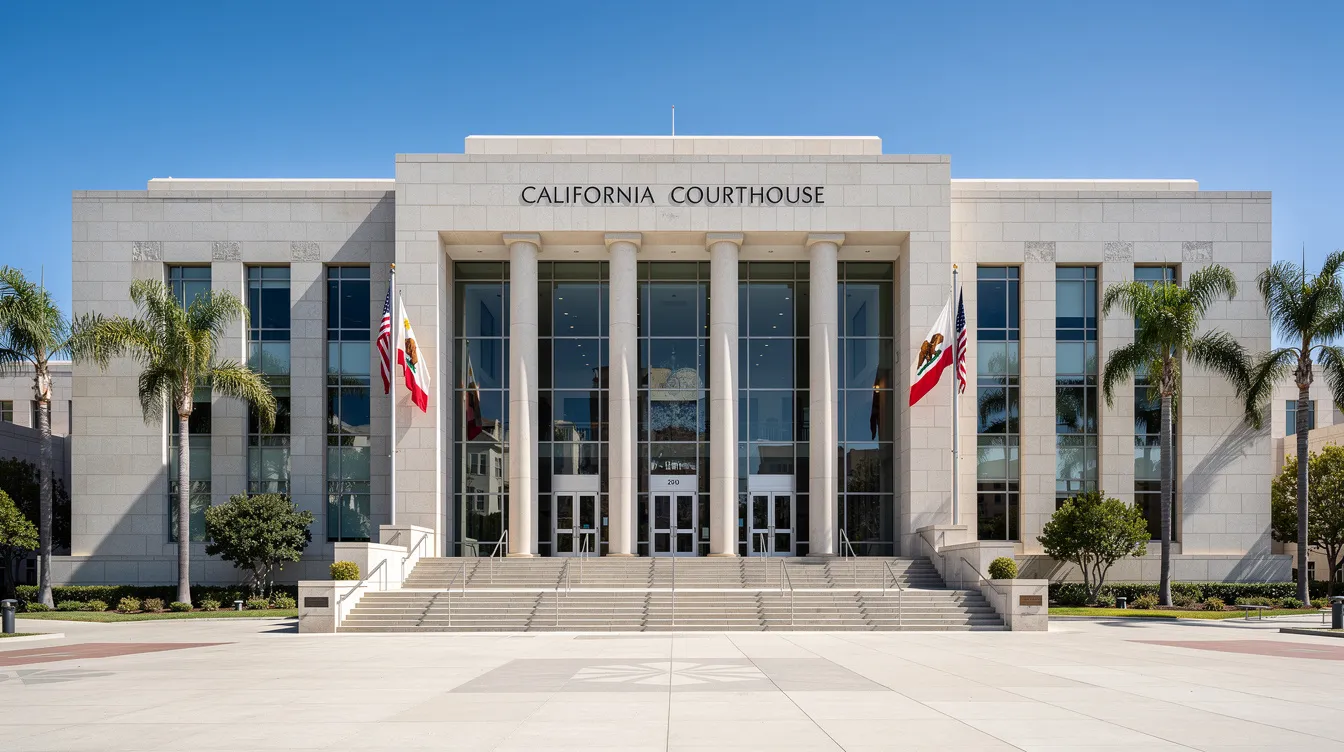 A California courthouse exterior representing the civil court setting where CARE Court cases are handled.