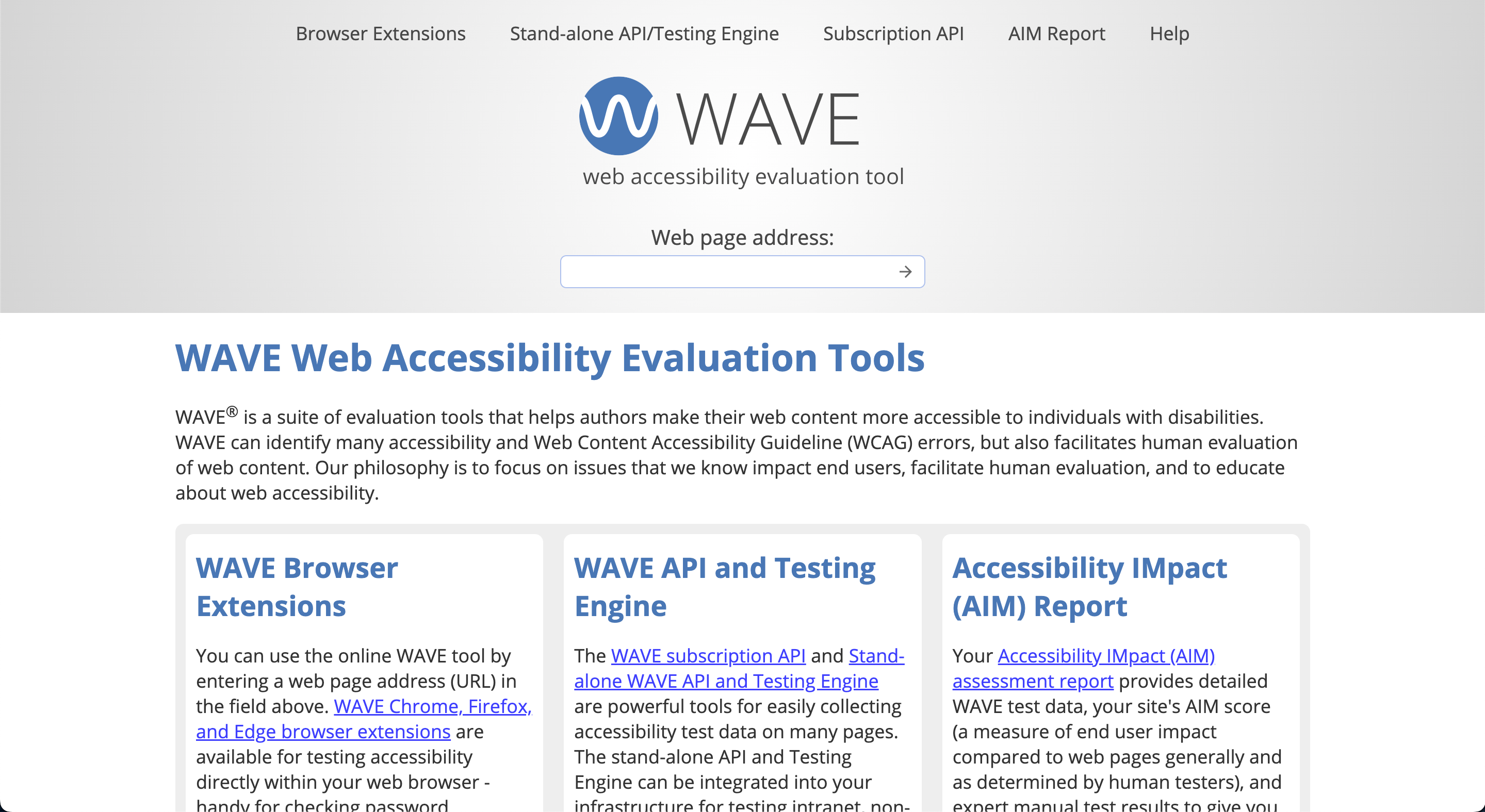 Screenshot vom Tool WAVE Accessibility Tool