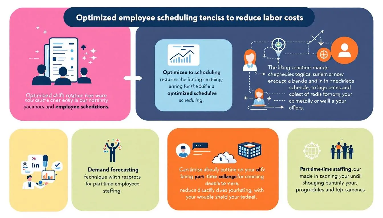 An illustration showing optimized employee scheduling techniques to reduce labor costs.