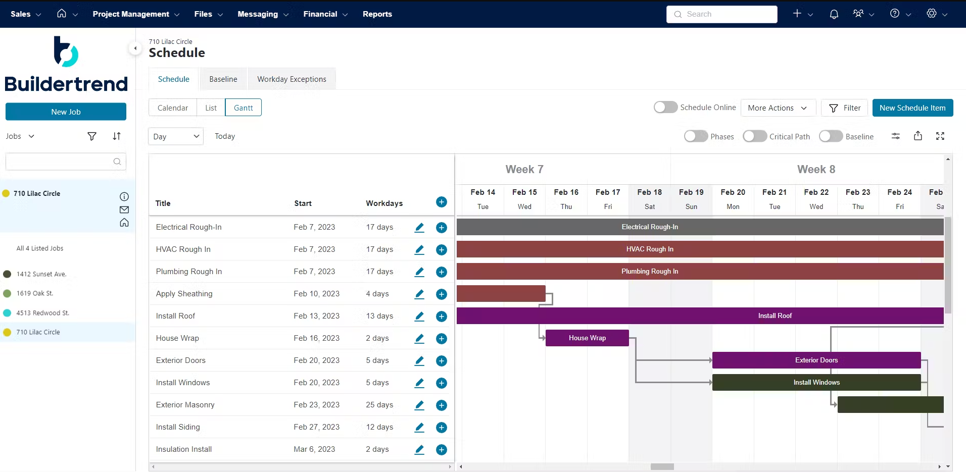 project schedule in the Buildertrend Construction Software