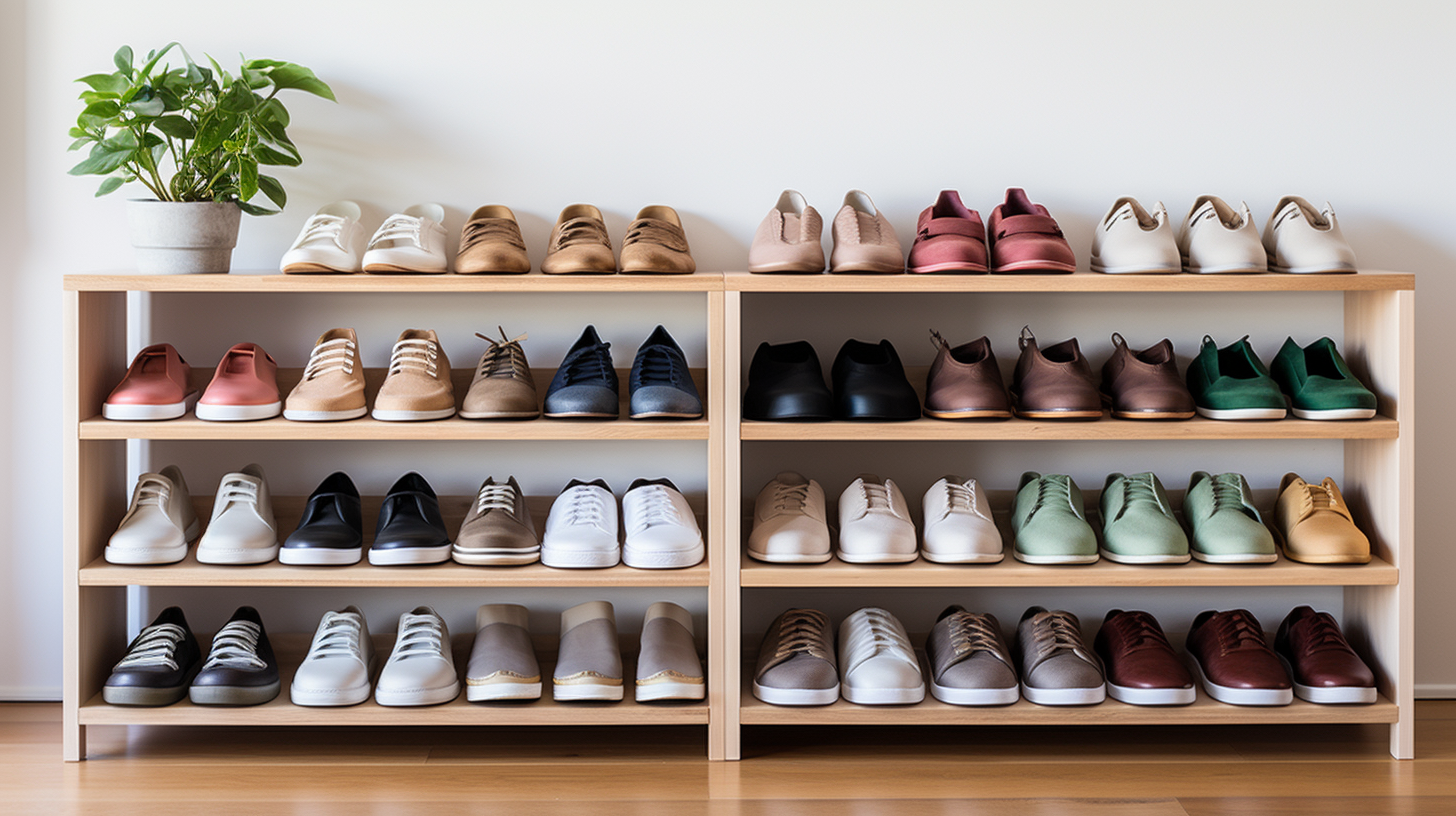 Variety of shoes on a shoe rack that go well with no-show socks