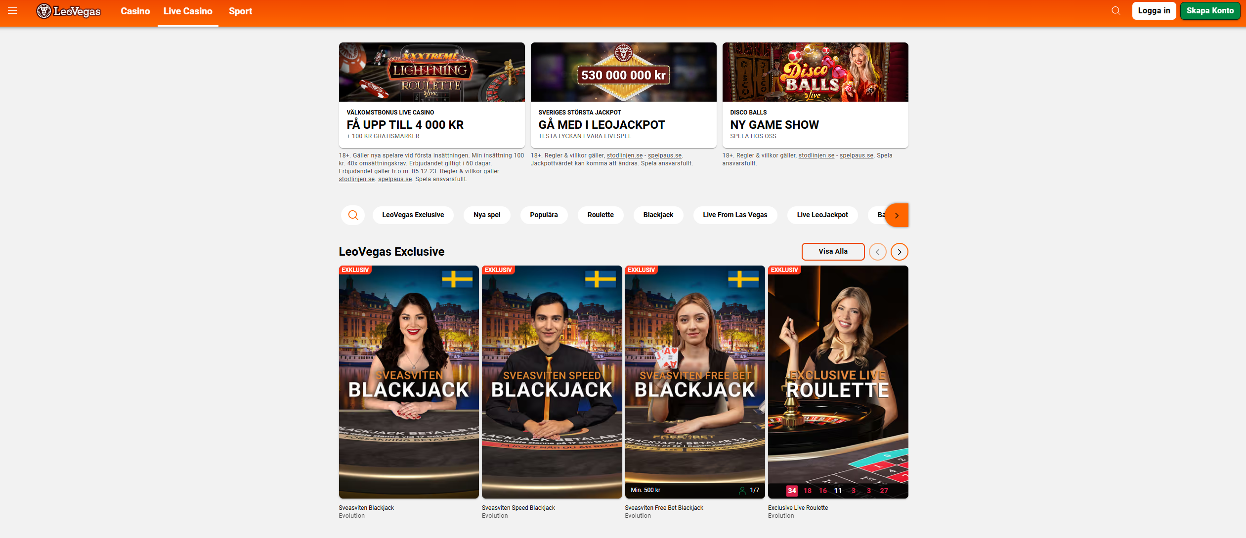 LeoVegas live casino