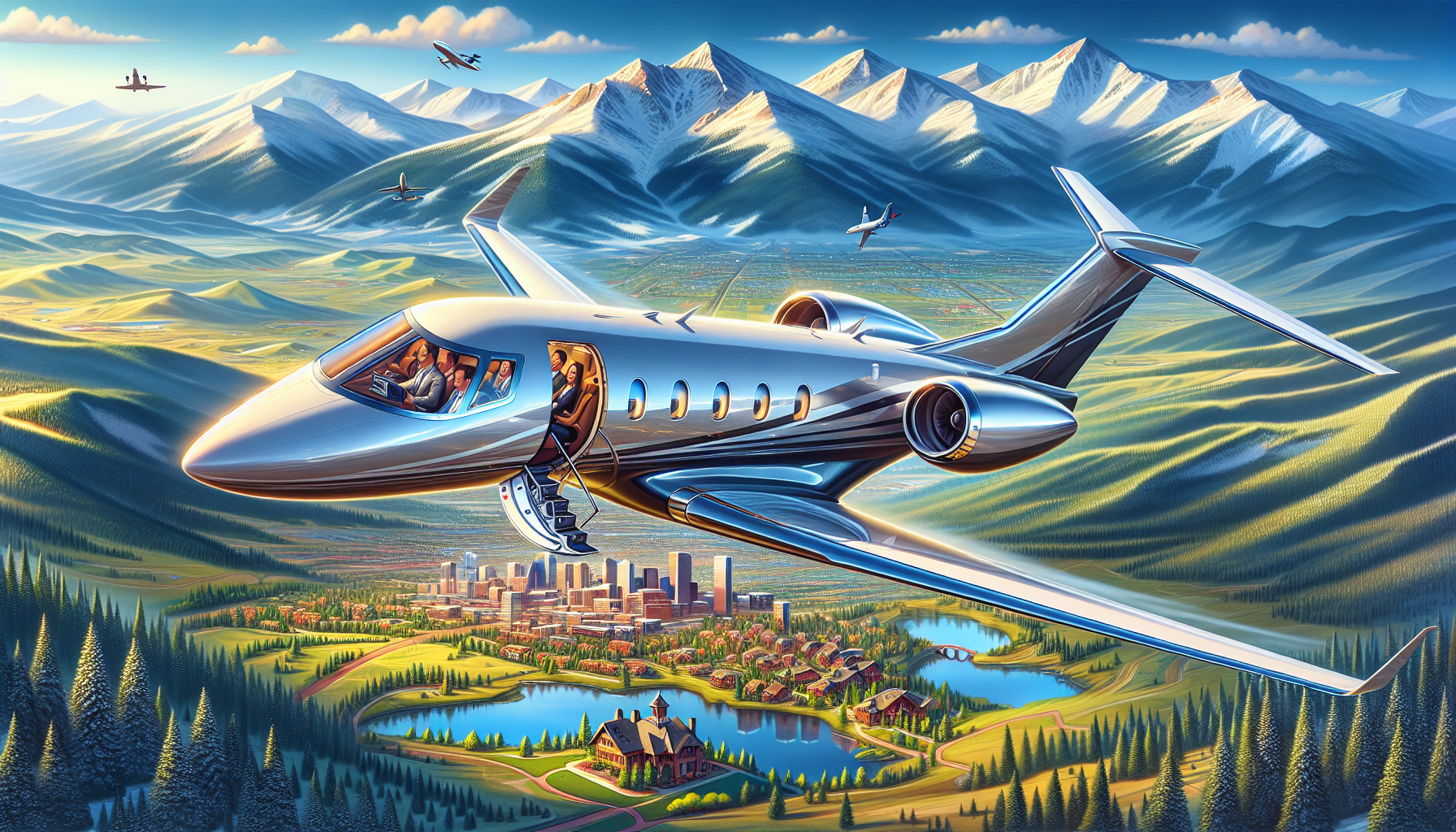 Luxurious private jet flying over Fort Collins Colorado