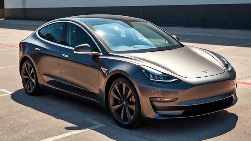 Tesla Model 3 with a satin dark grey wrap having muted shine