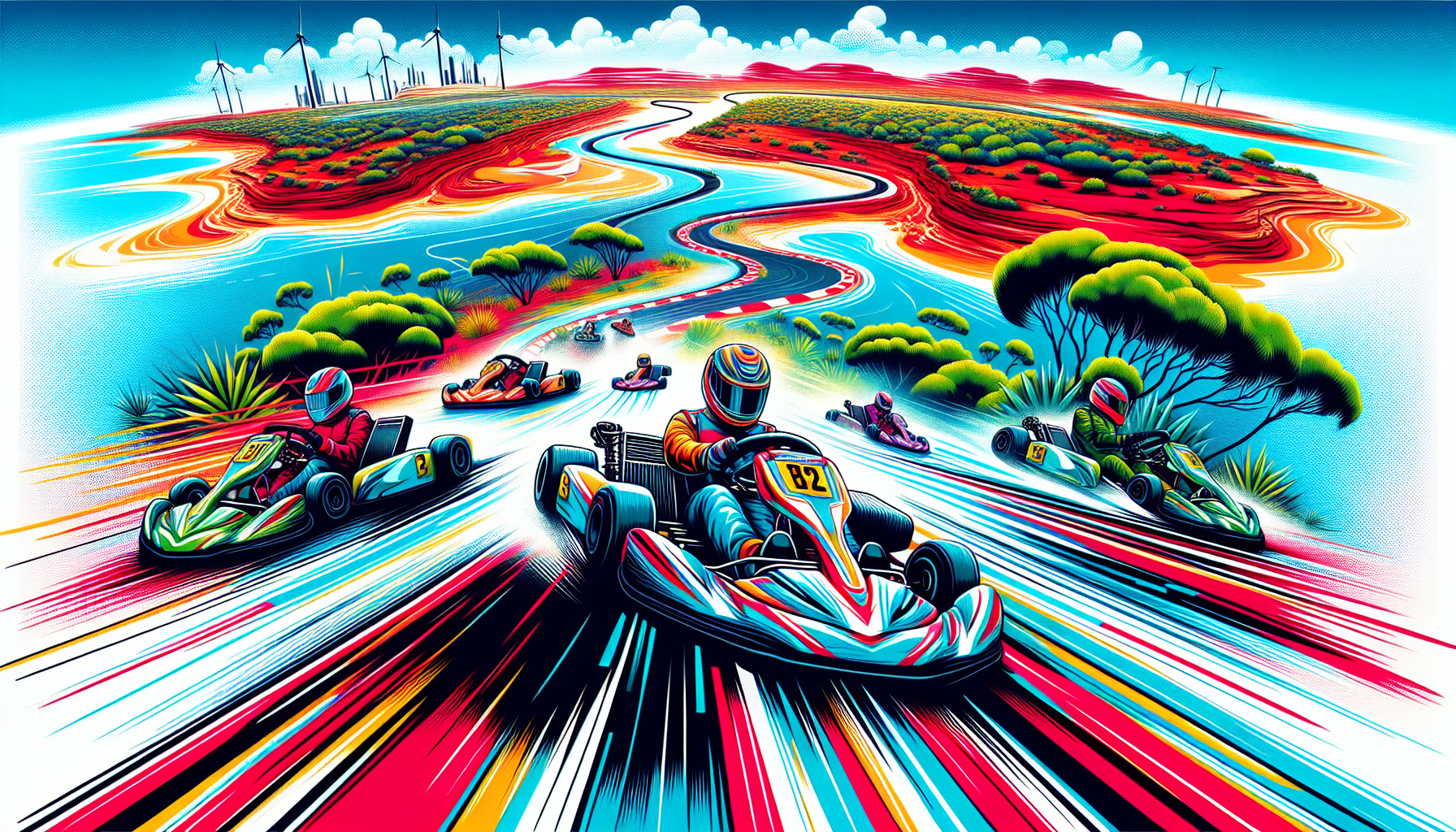 A colorful illustration of go karts racing on a track in Western Australia