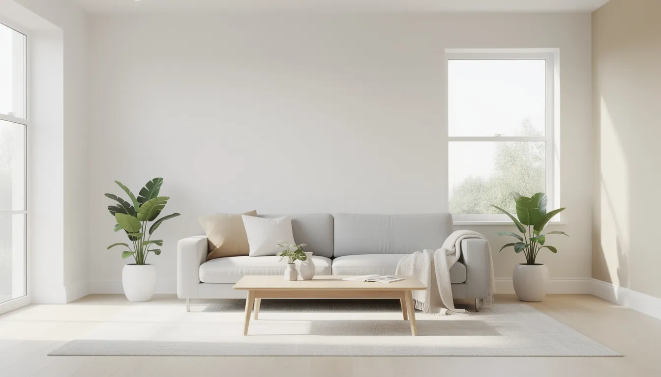 Un salon moderne fraîchement repeint dans des tons neutres et lumineux, mettant en valeur une décoration épurée et élégante. Ce lieu, idéal pour la détente, reflète le savoir-faire d'un peintre à Vertou, créant une atmosphère accueillante et chaleureuse.