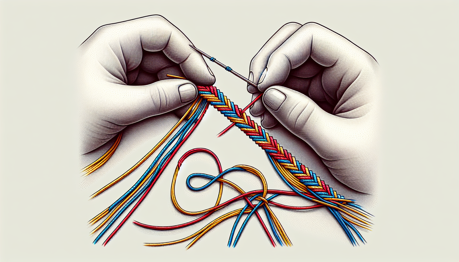 Illustration of the first row of a zig zag friendship bracelet