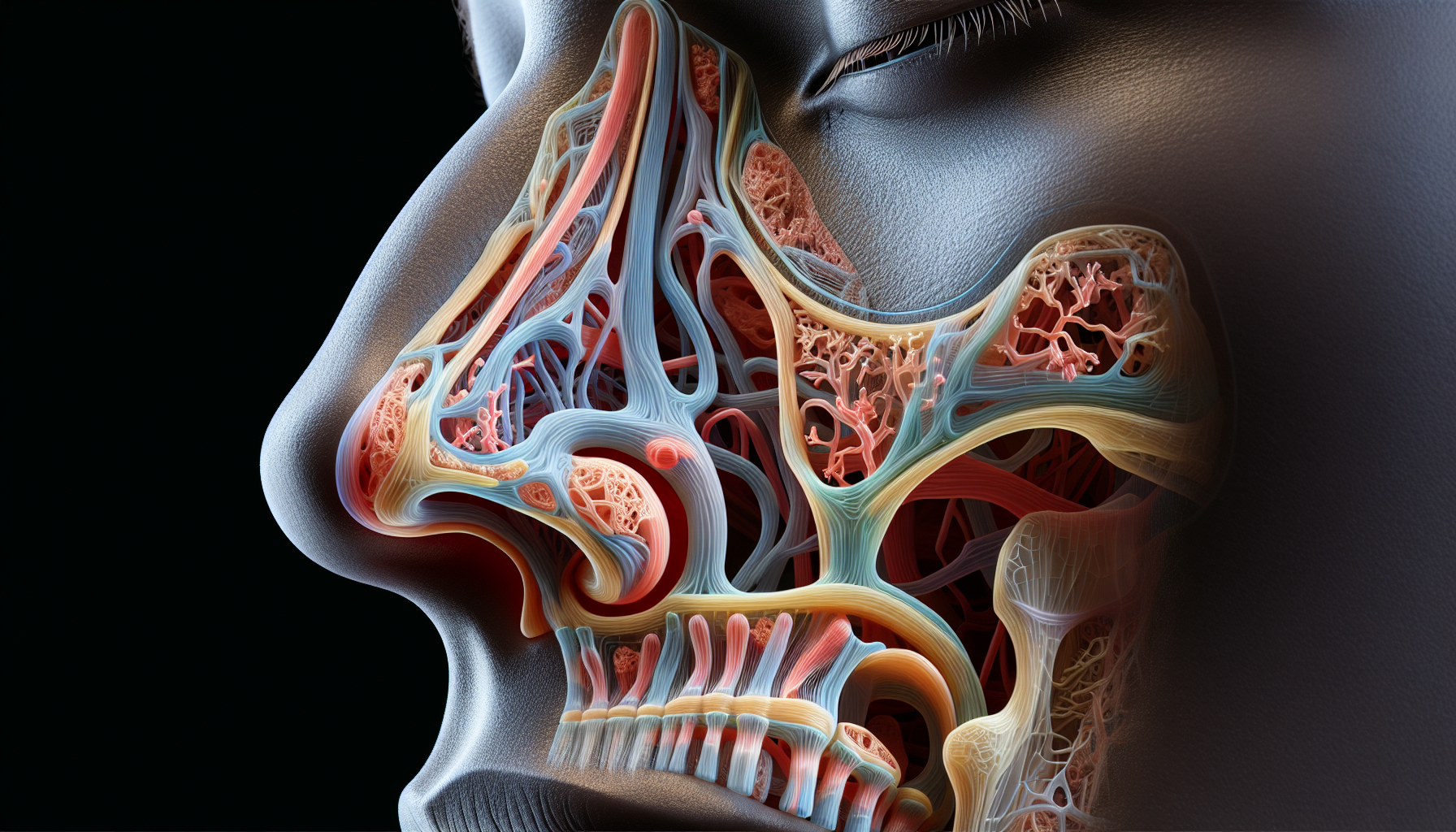 Illustration of nasal bone and cartilage