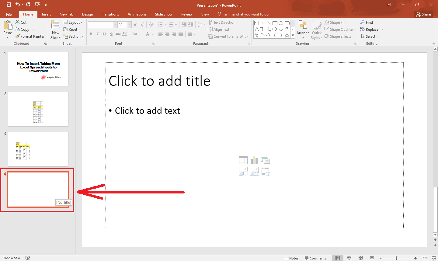 In your presentation select a PowerPoint Slide.