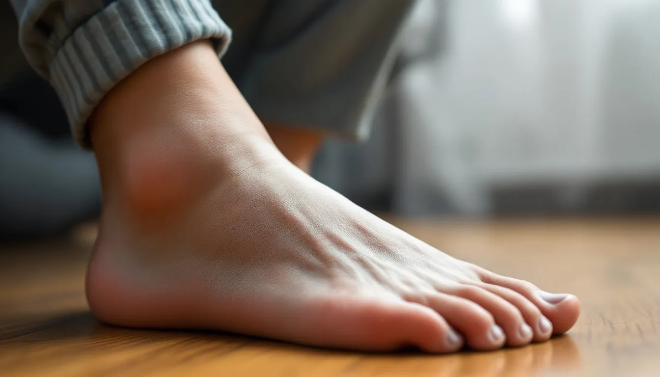 A close-up of a swollen ankle due to rheumatoid arthritis symptoms.