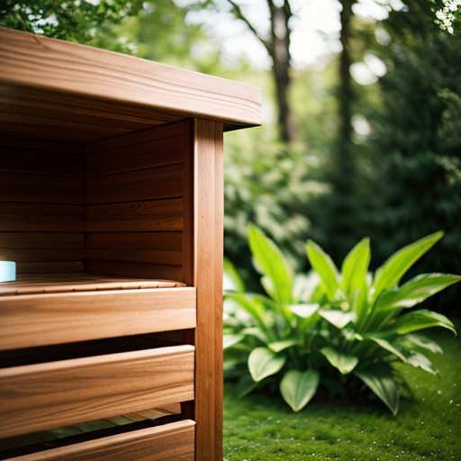 Image of an outdoor sauna in someone's backyard.