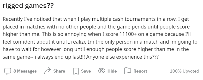 is solitaire cash legit - screenshot of reddit query