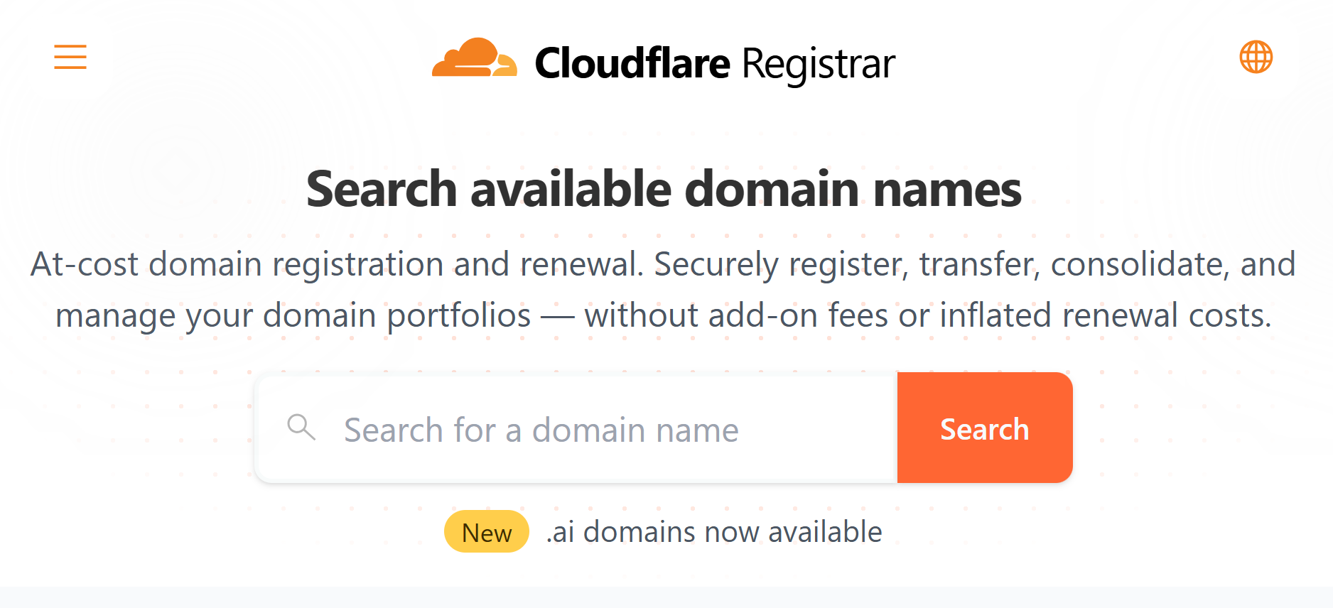 A screenshot of Cloudflare Registrar's Domain page