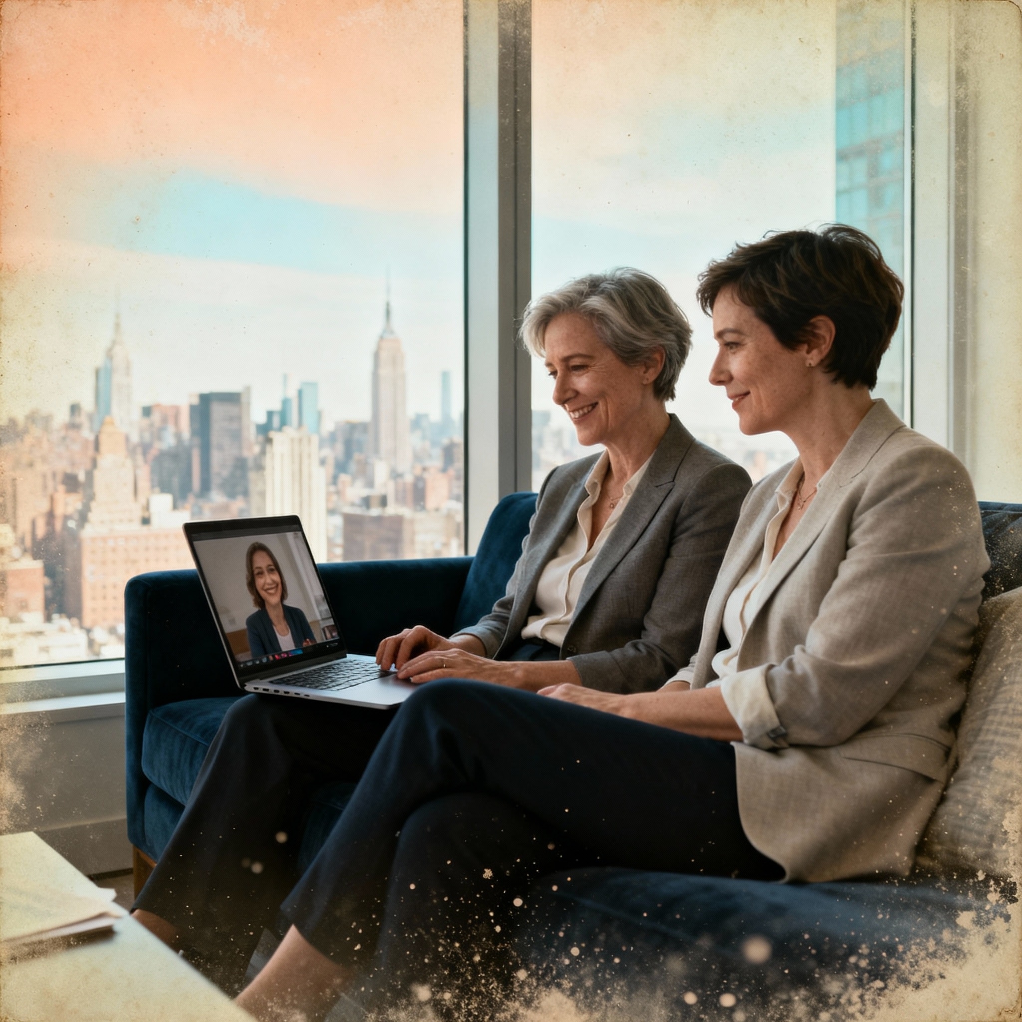 Happy diverse couples with coffee in Brooklyn, showing emotional security