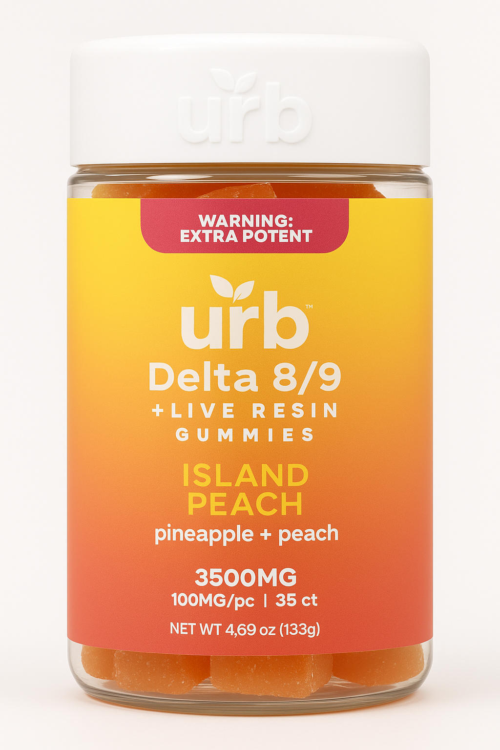 Urb Delta‑8/9 Live Resin Gummies (Island Peach, 90 mg D8 + 10 mg D9)