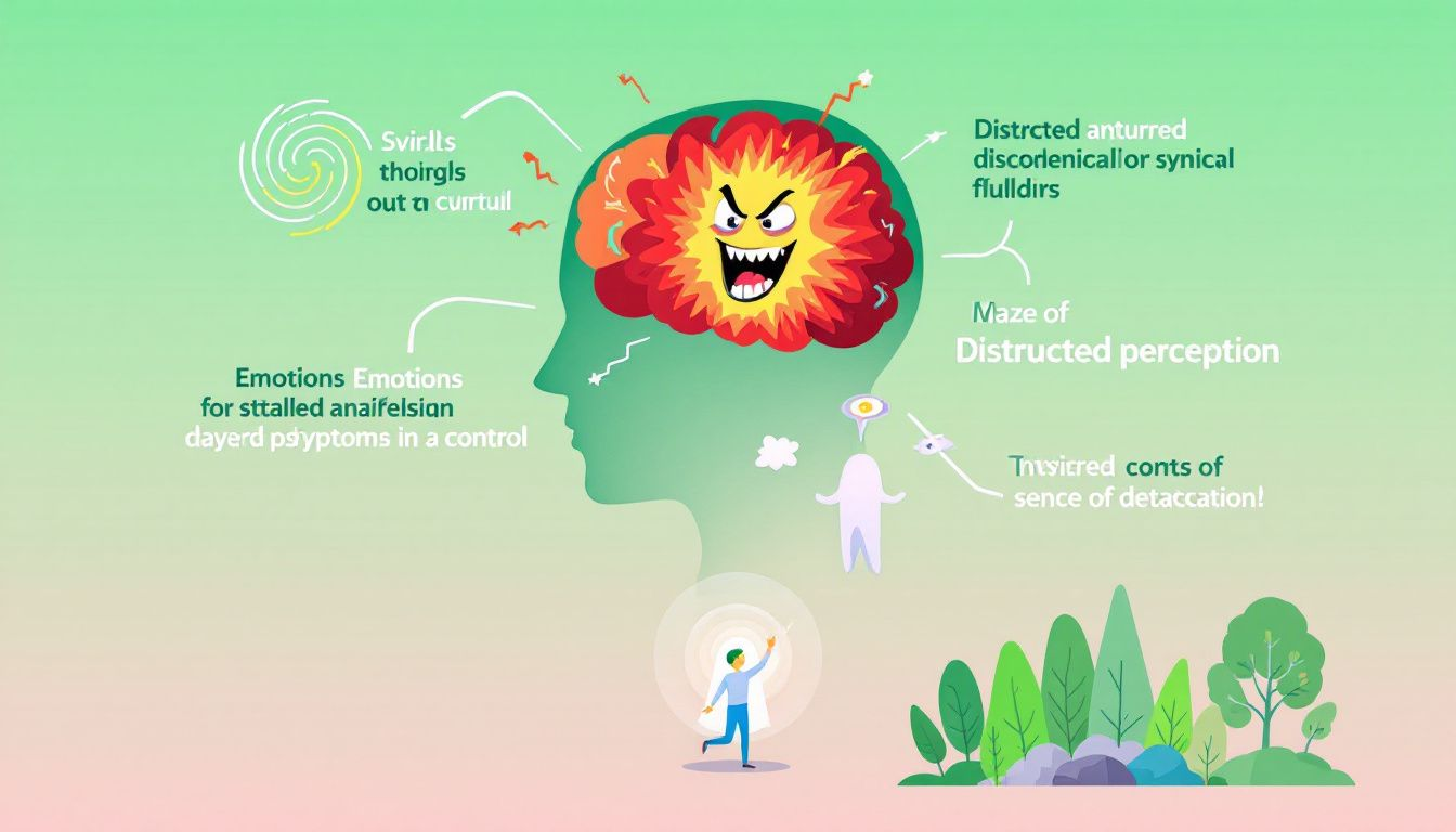 An artistic representation of psychological symptoms associated with greening out.