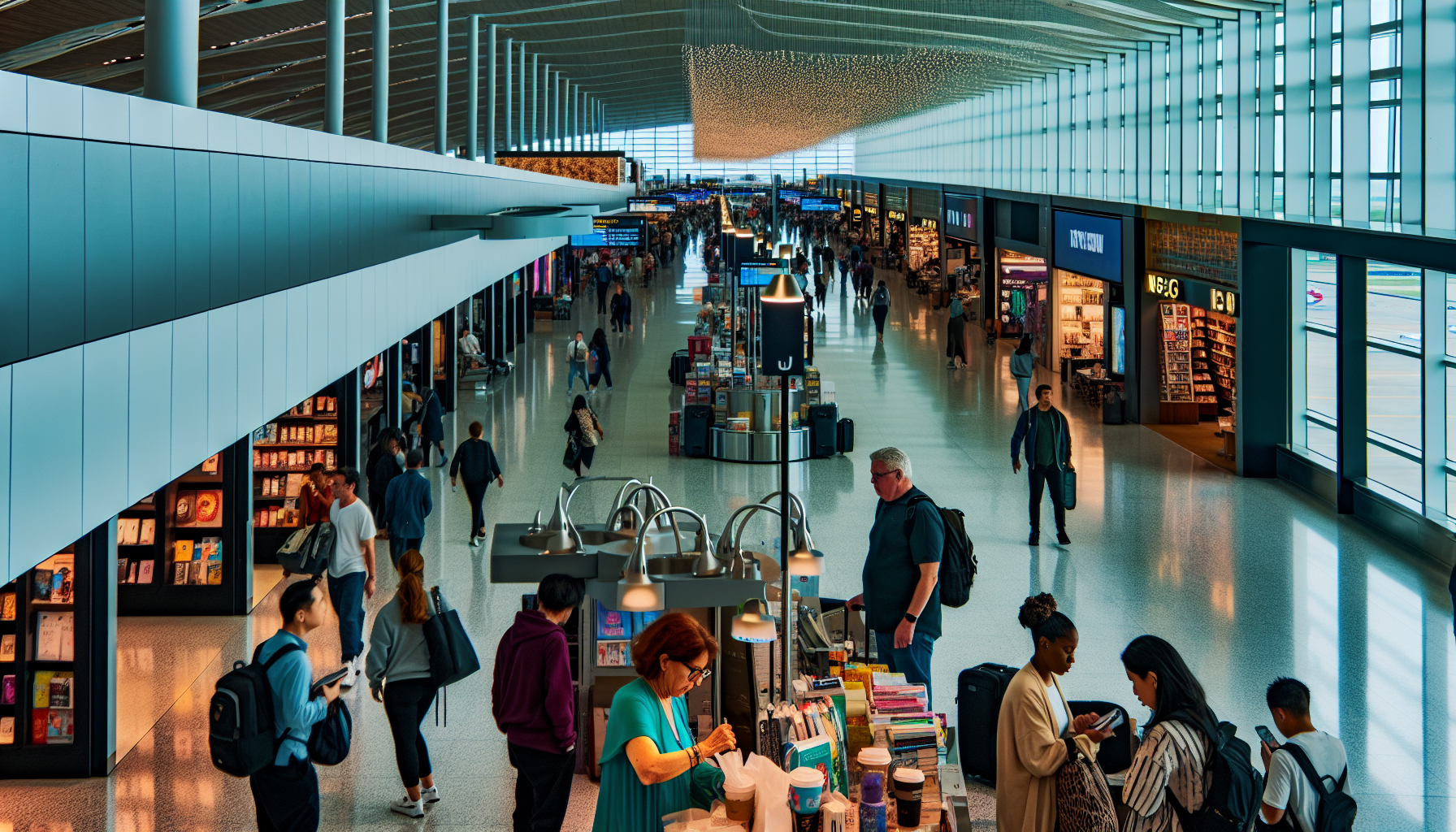 Passengers exploring shops in Terminal B at LaGuardia Airport