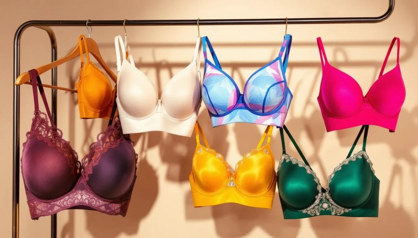 Selection of supportive bras for big busts displayed on a rack.