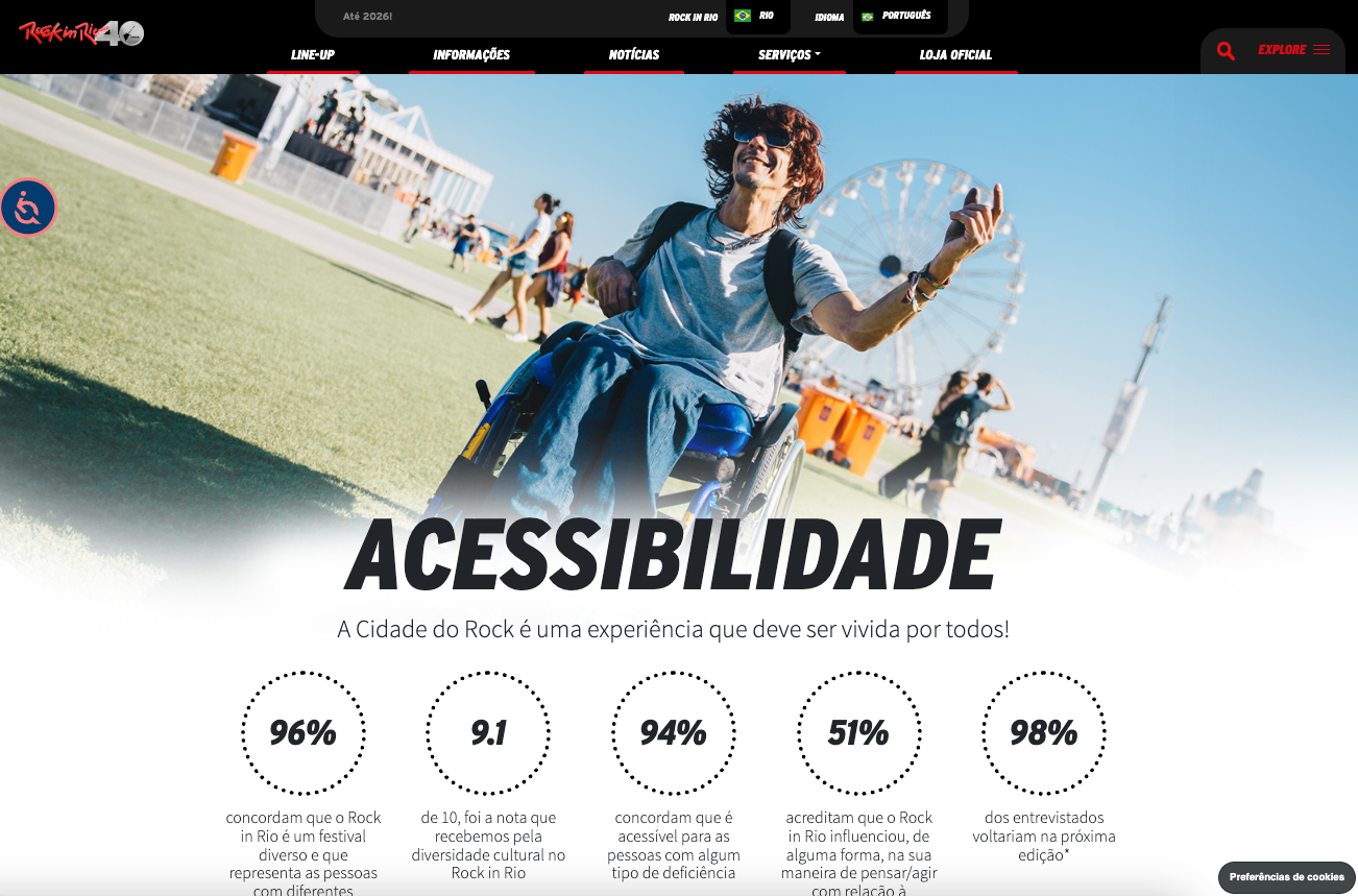 Página de acessibilidade do Rock in Rio 