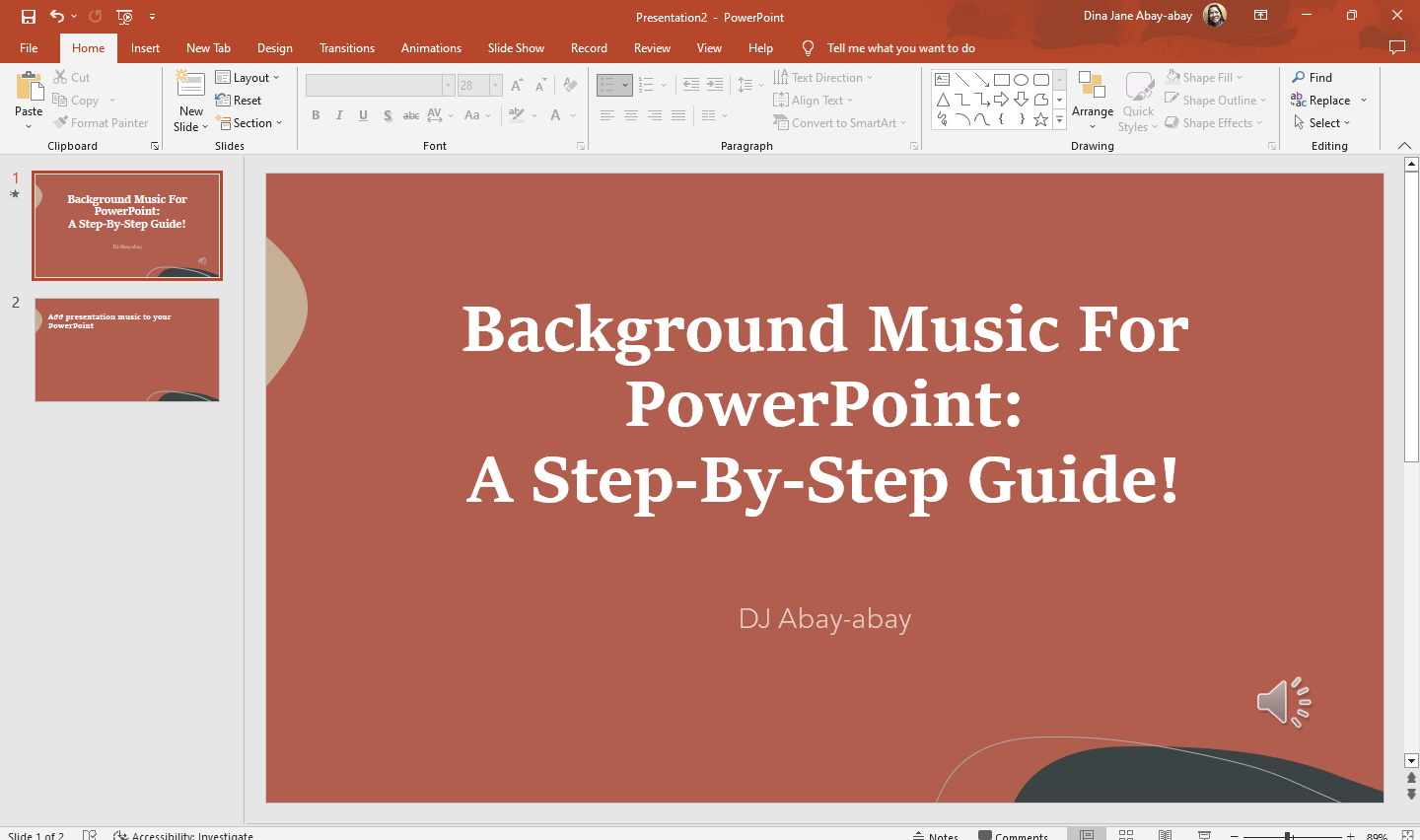 You have now embed your audio file background music to your entire presentation.
