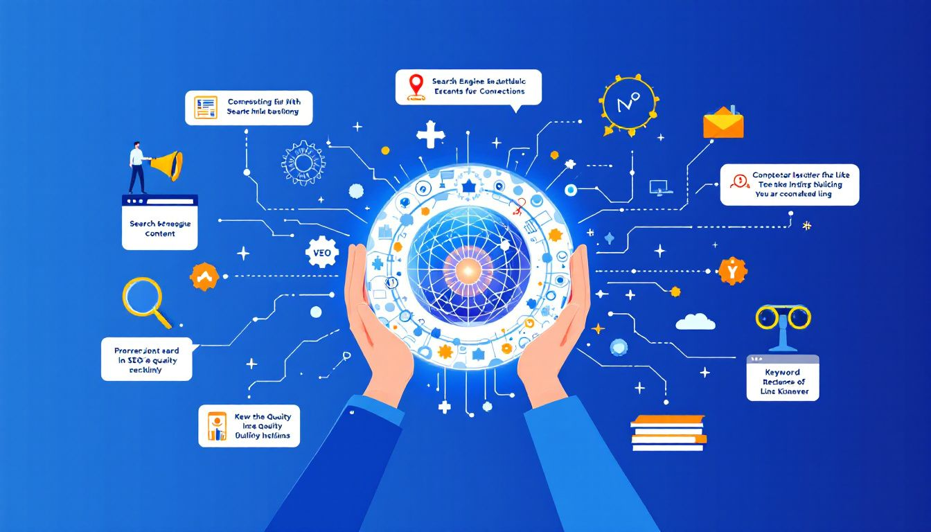 An illustration representing SEO link building concepts.