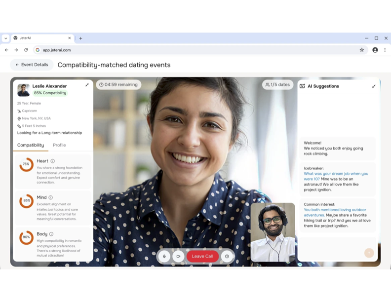 Jeter AI next-generation virtual speeddating with compatibility matching