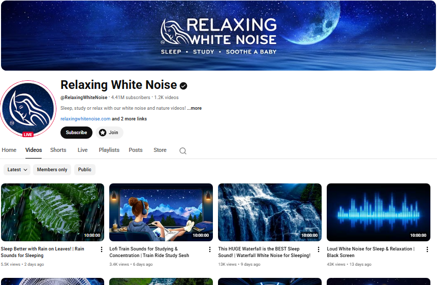 Relaxing White Noise YouTube channel.