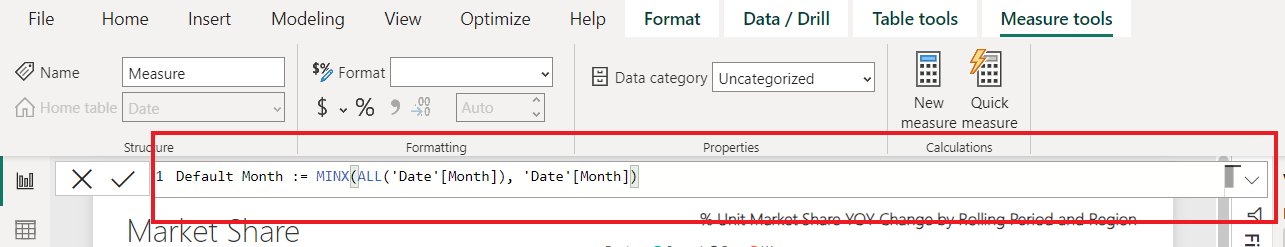 Default value measure Power BI using current date