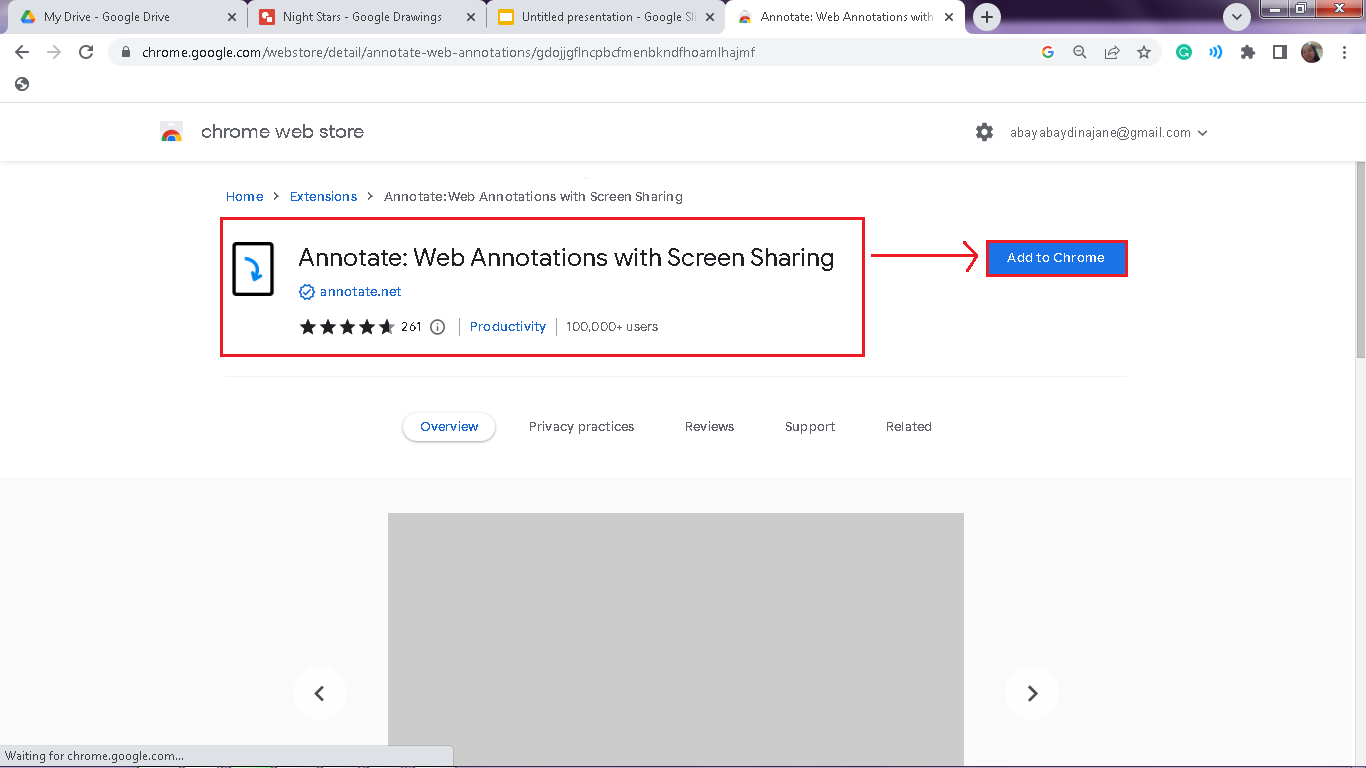 Click  "Annotate: Web annotation with Screen Sharing," then click "add to Chrome"