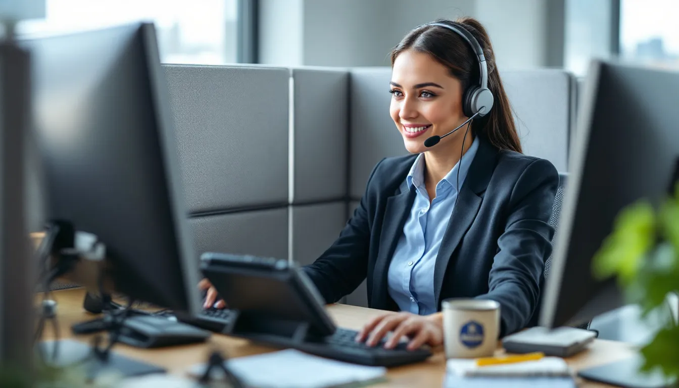A customer service representative is assisting a person over the phone, discussing account details related to their Verizon account. The representative is likely guiding the user on how to find their account number and manage their billing information using the Verizon app.