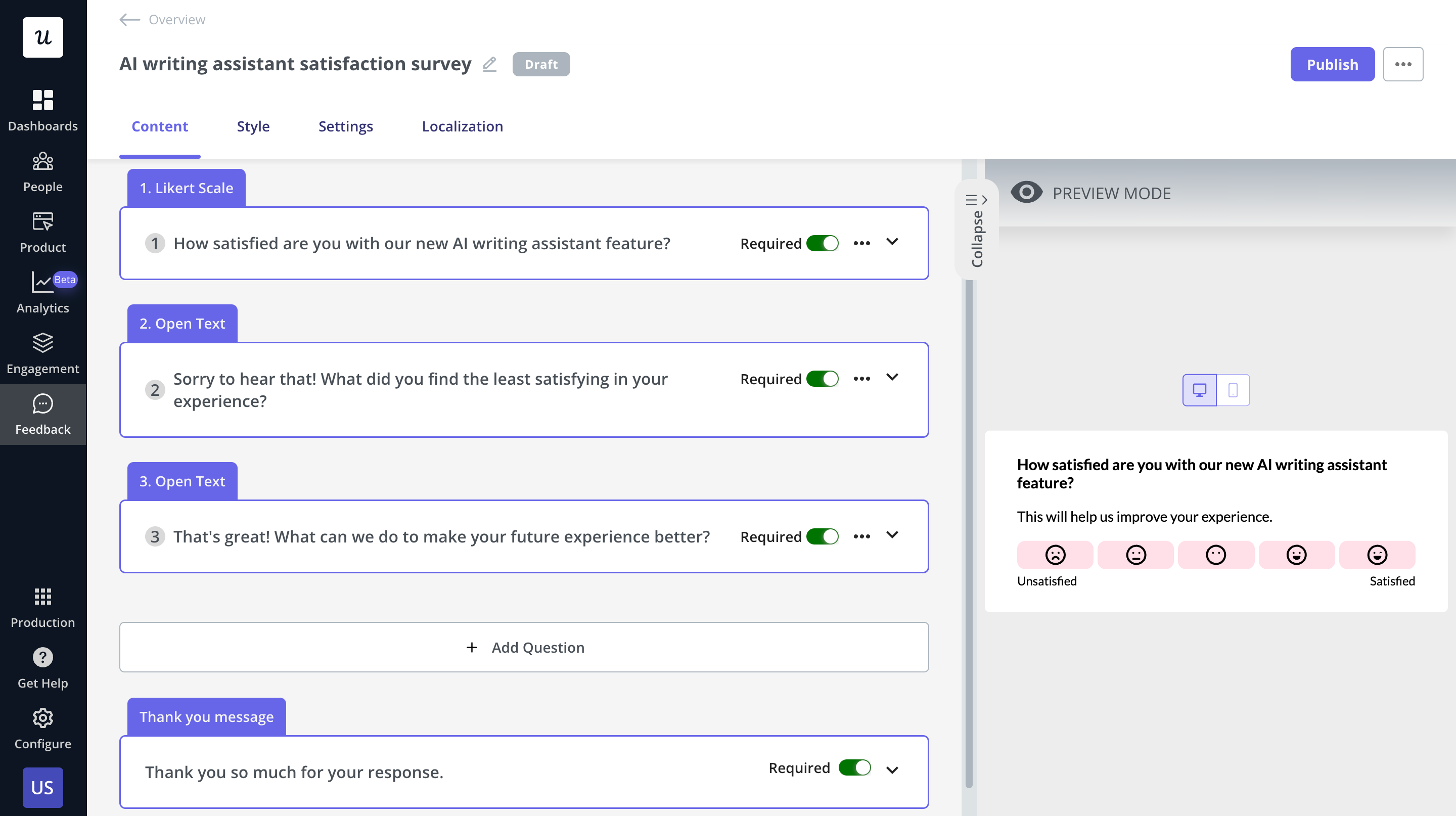 Creating a satisfaction survey with Userpilot.