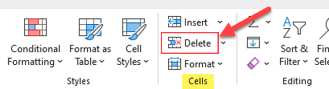 "Delete" icon in the Home tab