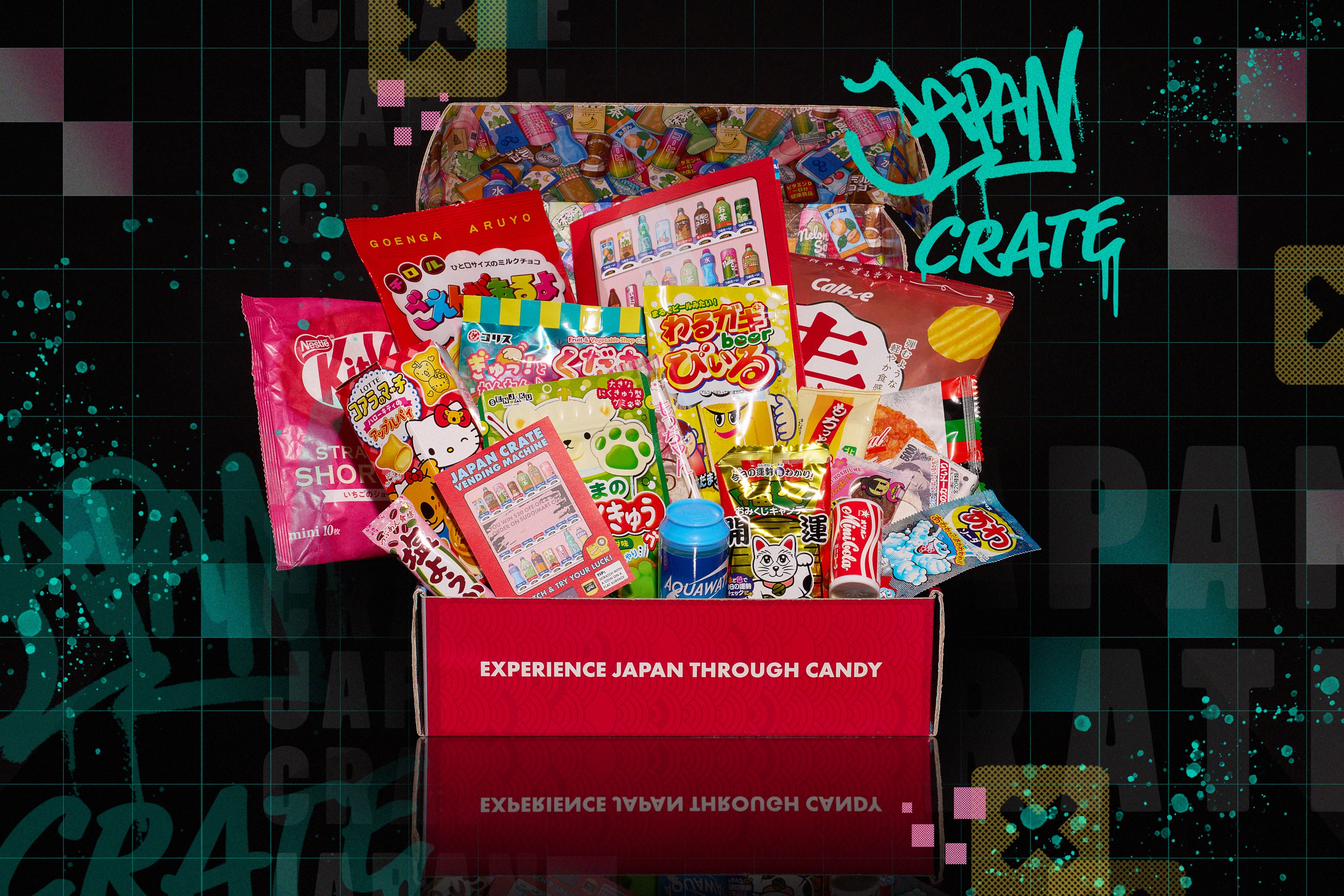 Vending machine crate filled with authentic Japanese snacks