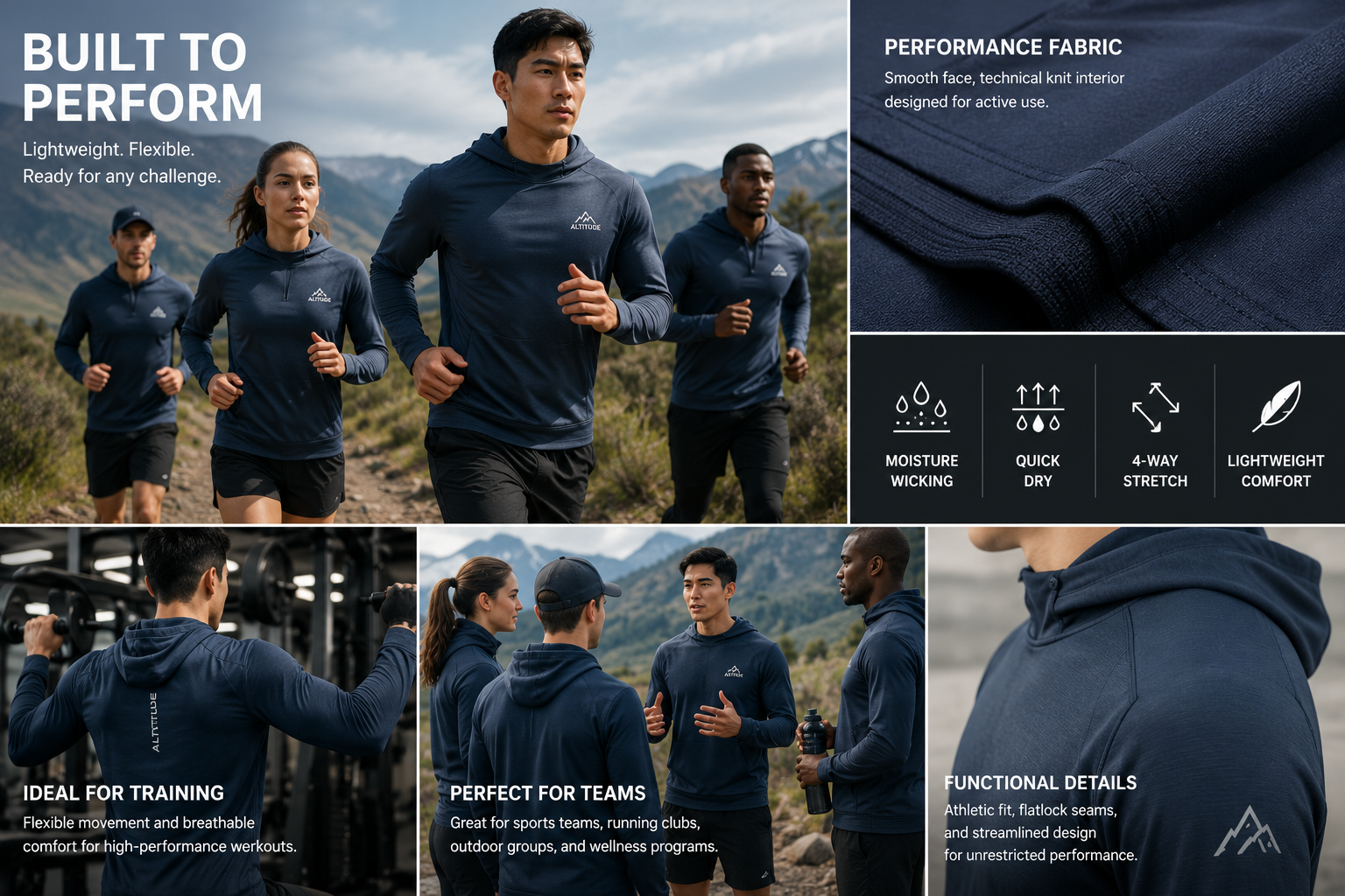Polyester performance hoodies for sports teams, fitness programs, and outdoor activities