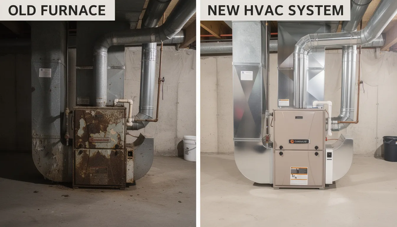 Hvac Social Media Posts: Ideas, Strategy &Amp; Examples That Actually Win Local Jobs | Rsm Marketing The image shows a side-by-side comparison of an old, rusty furnace unit next to a new, clean hvac installation, highlighting the significant difference in appearance and condition. This visual representation emphasizes the benefits of upgrading hvac systems for improved energy efficiency and overall performance, making it a compelling post idea for hvac social media marketing.