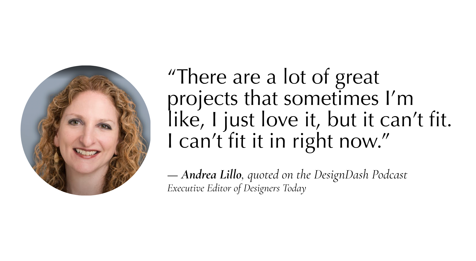 a quote from Andrea Lillo with her headshot in a bubble to the left of the text