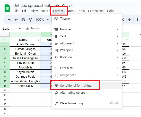 Go to the Format menu and select Conditional Formatting.