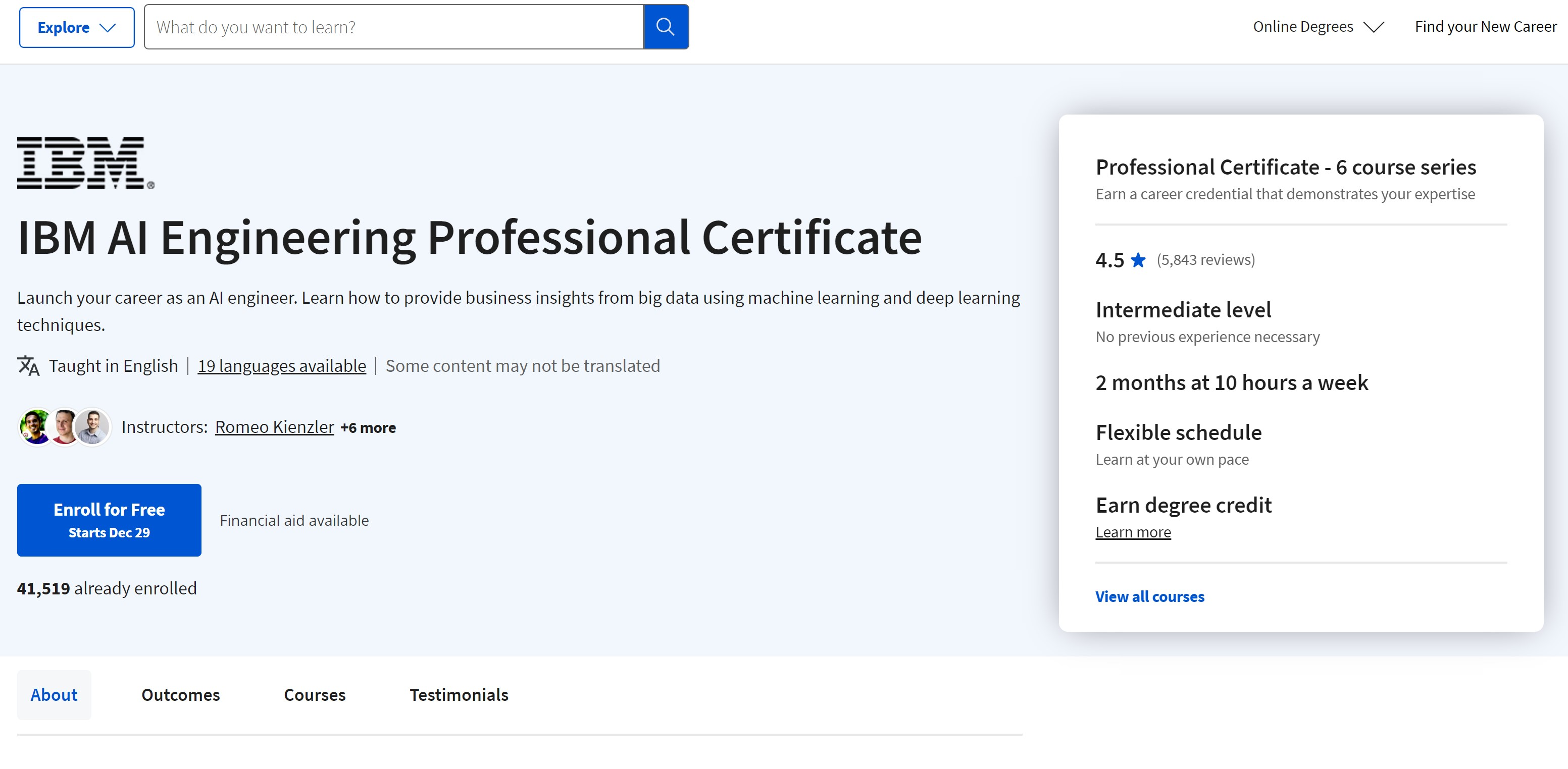 IBM artificial intelligence certification - homepage screenshot