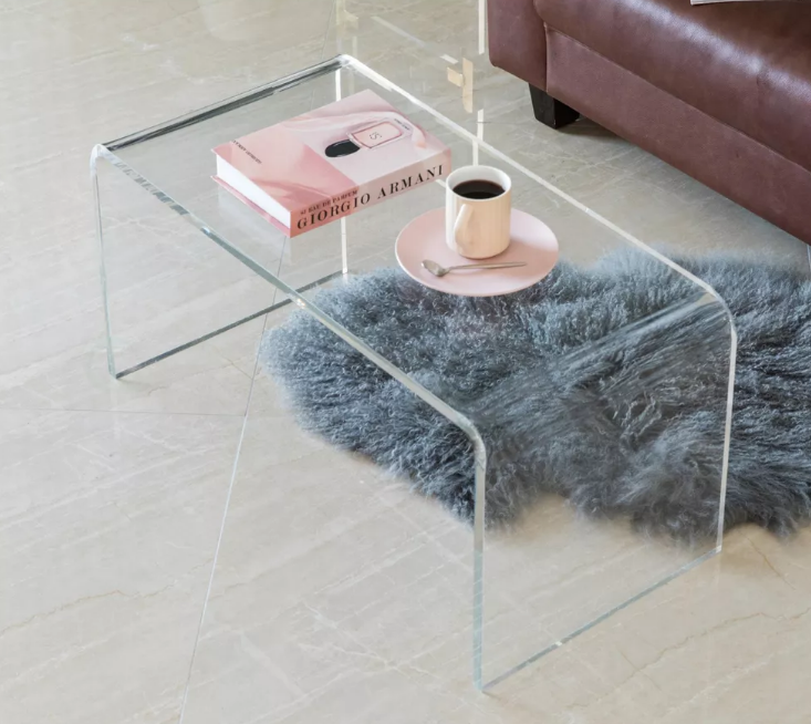simple acrylic coffee table with waterfall edge