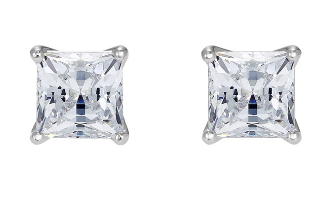 Attract Pierced Earrings White, Rhodium plated