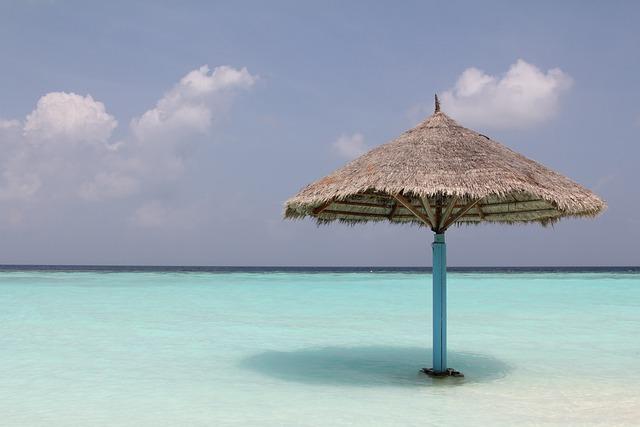 maldives, island, parasol