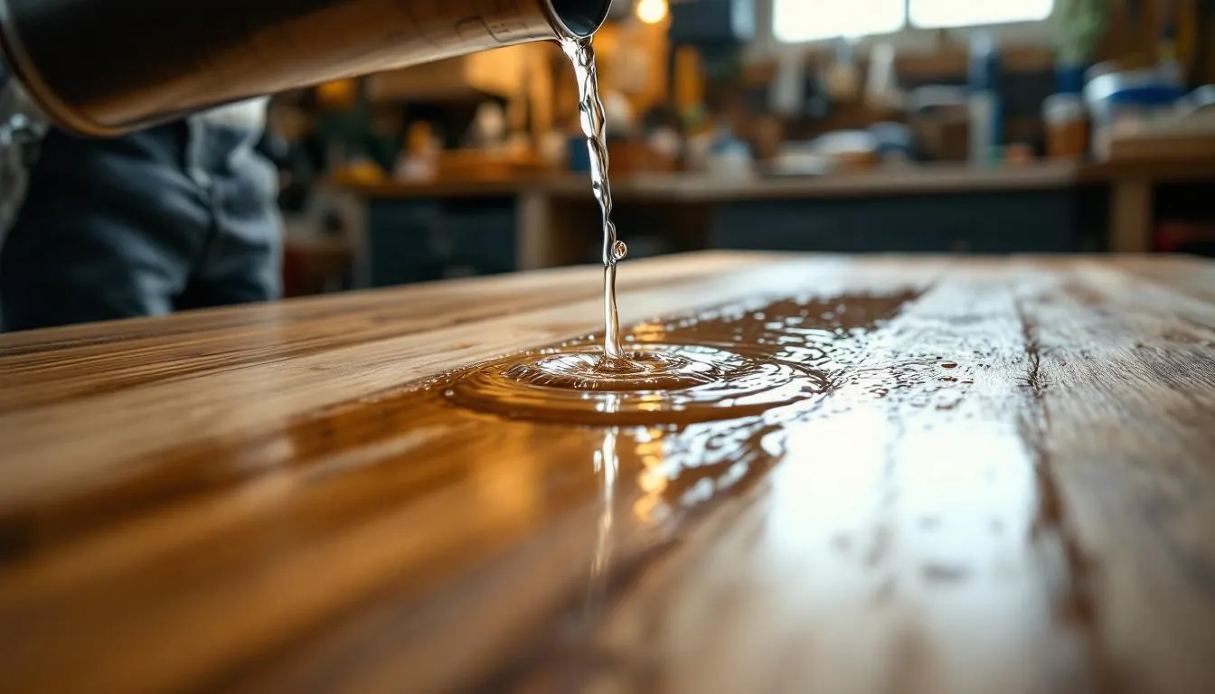 Using water to preview clear finishes on a refinished surface.